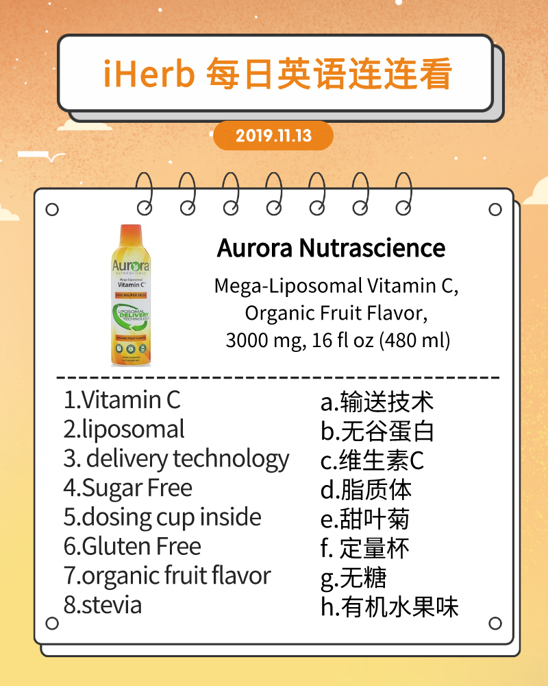 11 13每日英语连连看 Aurora Nutrascience Mega Liposomal维生素c 今日话题